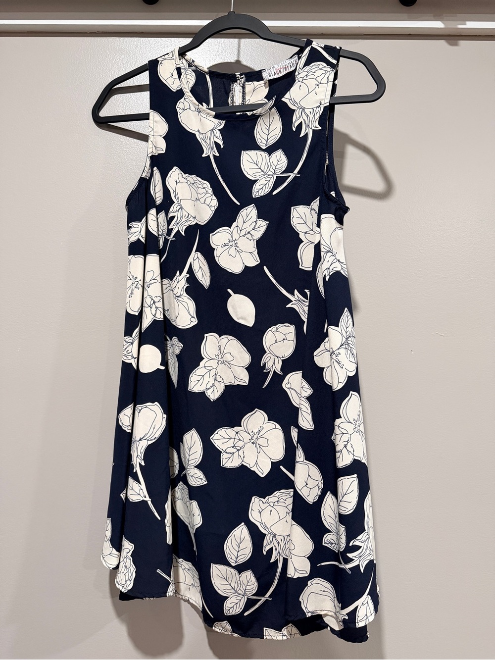 Black Bead Black and White Floral Sleeveless Swing Dress